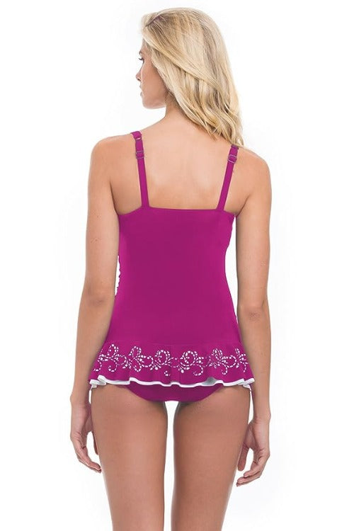  Look and feel your best by the pool in our Laser Cut D Cup Swim Dress. With built-in soft molded cups with underwire, adjustable shoulder straps, and ruching down the front, you'll be comfortable and confident while you lounge. And check out that sweetheart neckline with laser cut detail and white trim-- too cute! Get ready to make a splash with full coverage bottom. #PoolPartyReady!  E732-2D18