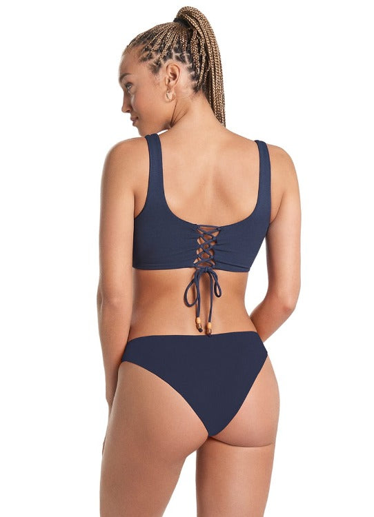 This indigo stunner is the suit to have for the beach or pool. Velvet soft fabrics and figure flattering design that moves with you. This bikini is reversible -  from the Indigo to the floral and the top as well. Wear the corset in the front or the back... it's up to you!