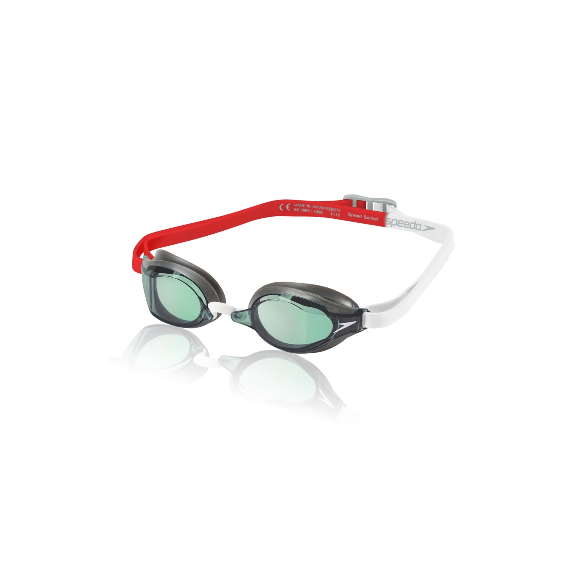 Speedo speed socket 2.0 mirrored goggles  Reach for this competition goggle on race day. It features a sleek low profile frame and wide panoramic lenses that resist fog for clear underwater vision. An innovative fit system and silicone headstrap ensure distraction free swimming so you can focus on winning.