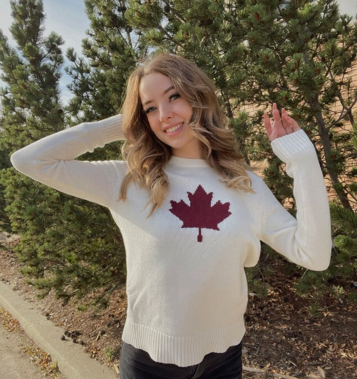Wanakome Blair Crew Neck  Wanakome has done it once again! This beautiful Blair knit sweater is a definite need for the patriotic Canadian! This classic crew neck is cozy and warm while hugging your curves in a stylish form fitted silhouette that sits at the hips. 