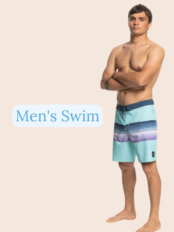 Shop Mens Swimwear Collection- Blue, grey and black shorts.