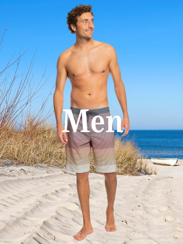 male wearing light blue shorts with a slight print to them