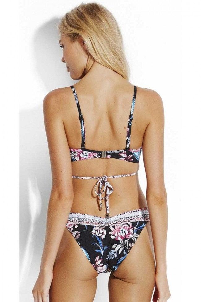 Featuring a wrap front booster style, stunning contrast border, and gorgeous floral printed fabric, this bikini is perfect for looking great while you soak up the sun! With adjustable and convertible straps, a leaf trim on ties, underwire and soft cups for shape, and removable booster pads, you'll be poolside ready in no time. Plus, the V High Cut bottoms or Hipster bottoms make it extra fun to mix and match your favorite look! Dive in style!     30834489/4052148