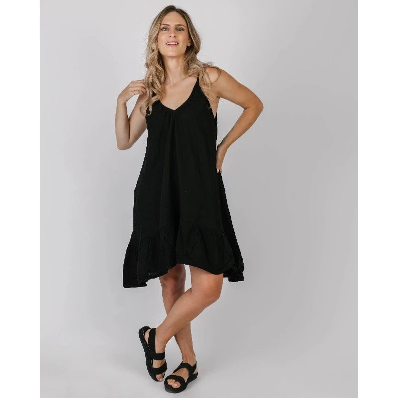 The Georgia Dress will keep you cool and breezy in style thanks to its hand-knit gauze cotton. Its V neck and back cut will have you feeling the summer air with ease. Show off your legs in this short and sweet number!         923
