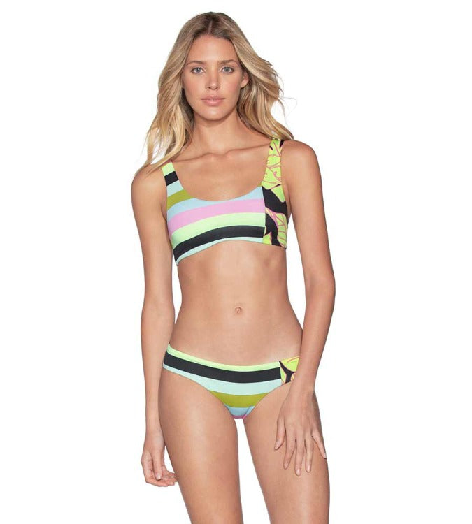 Dive into summer with this Sundeck Bralette Bikini Set! Sexy yet sporty, this bralette top comes with removable pads to suit your style. Plus, it's got a unique V-shape back that adds a flirty touch. But the real wow factor? Its reversible design reveals a "Maajical" surprise each time you turn it inside out. Reversal of fortune never looked so good!