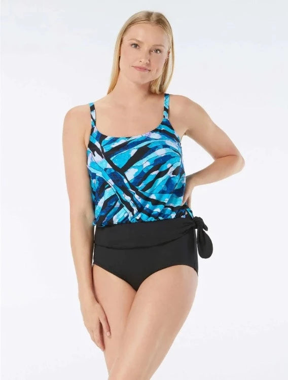 Enjoy comfy, stylish swimmingsuit set. Boasts 300+ hrs pool time, UPF 50+ UV, and fast-drying fit. Adjustable straps, full coverage bottoms, and tummy control. Make waves in Blouson Tankini!