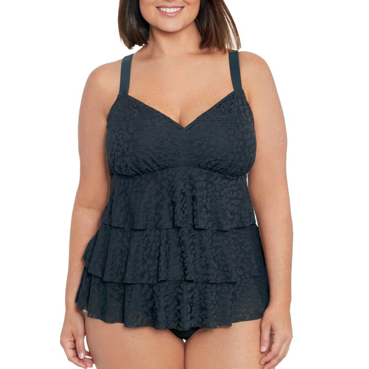 Let your silhouette come alive in the chic Shadow Tier Curve One Piece! Featuring a flattering triple tier ruffle and a soft cup bra for ample support, you'll be turning heads wherever you go. With adjustable 1” straps and a dreamy, high straight backline, this piece is an absolute must-have. Ready to hit the beach? Now you are! 