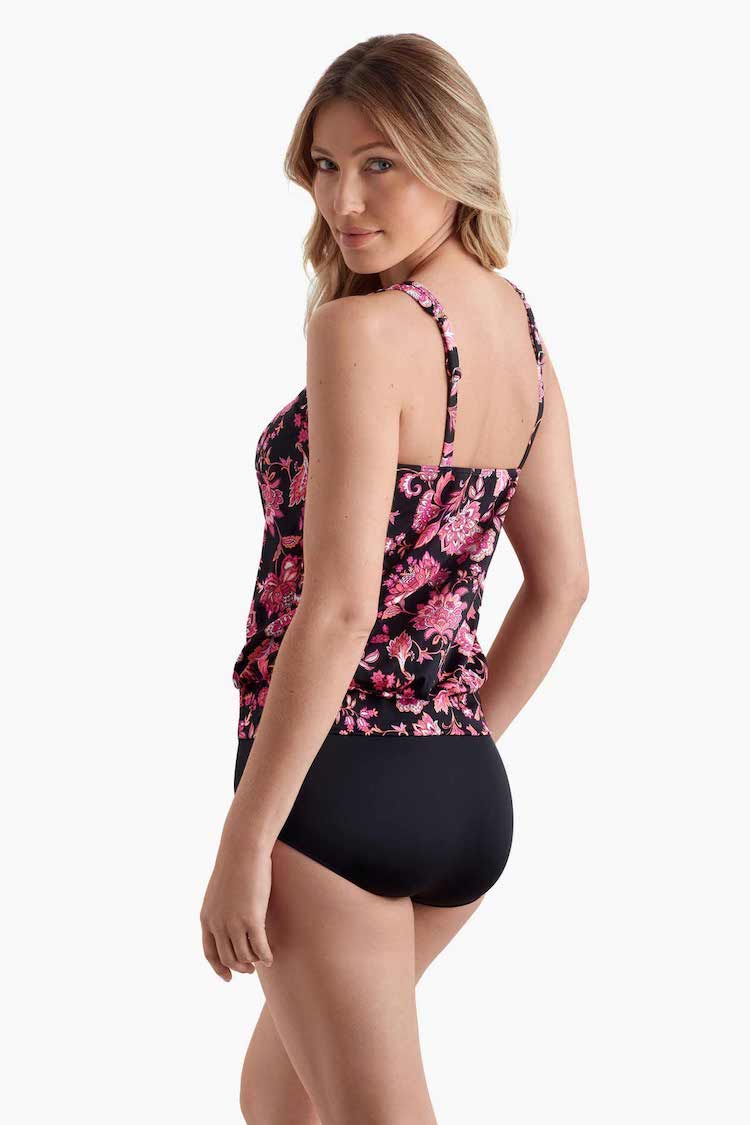 Shirred Neck Blouson Tankini Top