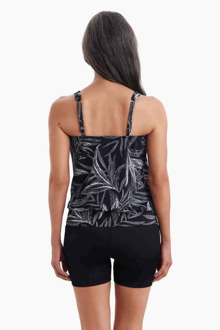 Shirred Neck Blouson Tankini Top