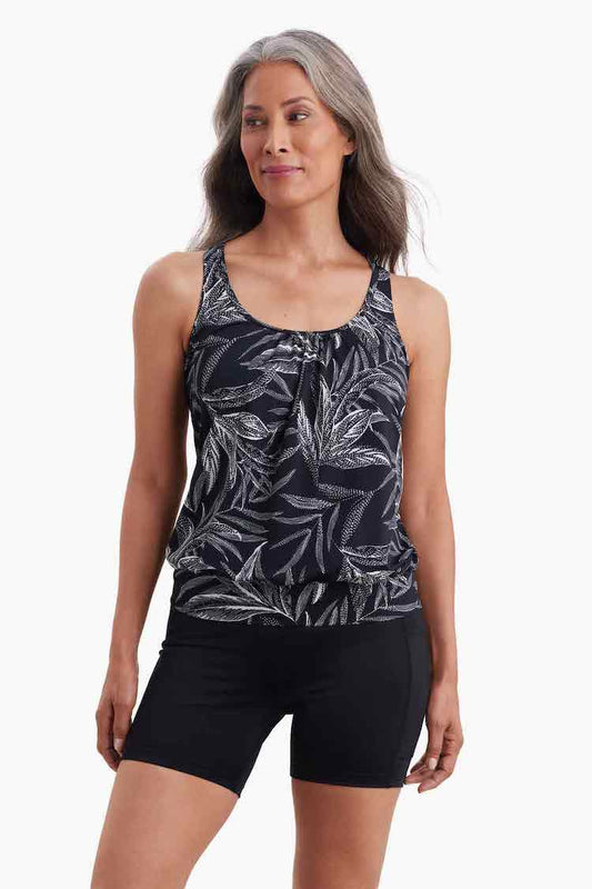 Shirred Neck Blouson Tankini Top