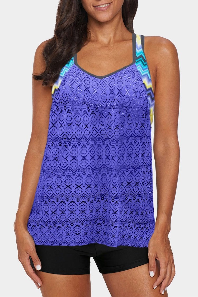 Geometric Lace Tankini Top