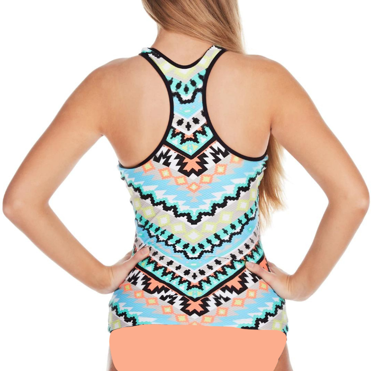 Perfect for days spent soaking up the sun, this high neck singlet tankini has removable soft cups for maximum bust support up to a B-C cup size. The action back gives you full freedom of movement while the contrast binding adds a pop of color. Complete the look with the full coverage regular roll top panty! Let the fun in the sun begin!     30497221/4014306