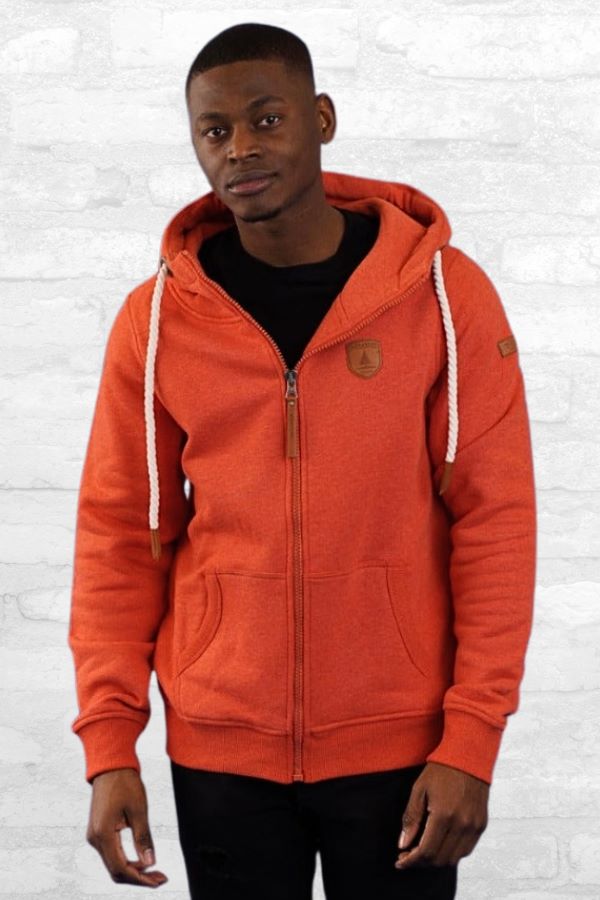 Wanakome-Zeus-Orange Zip front sweater