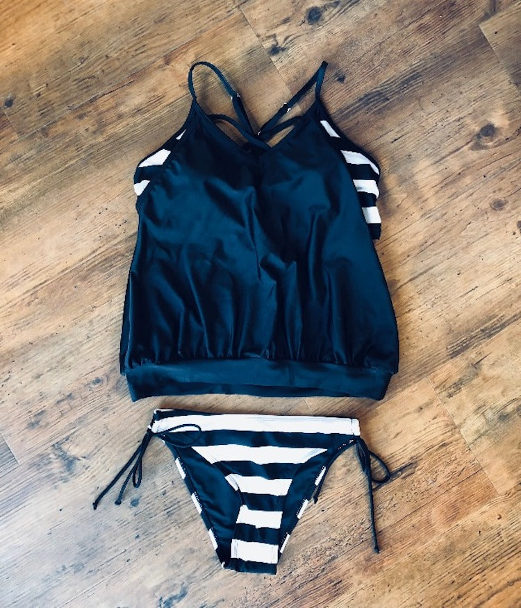 Striped Blouse Tankini Set