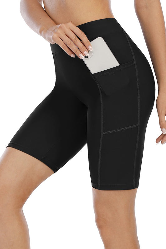 Women's Solid High Waist Pocket Swim Short