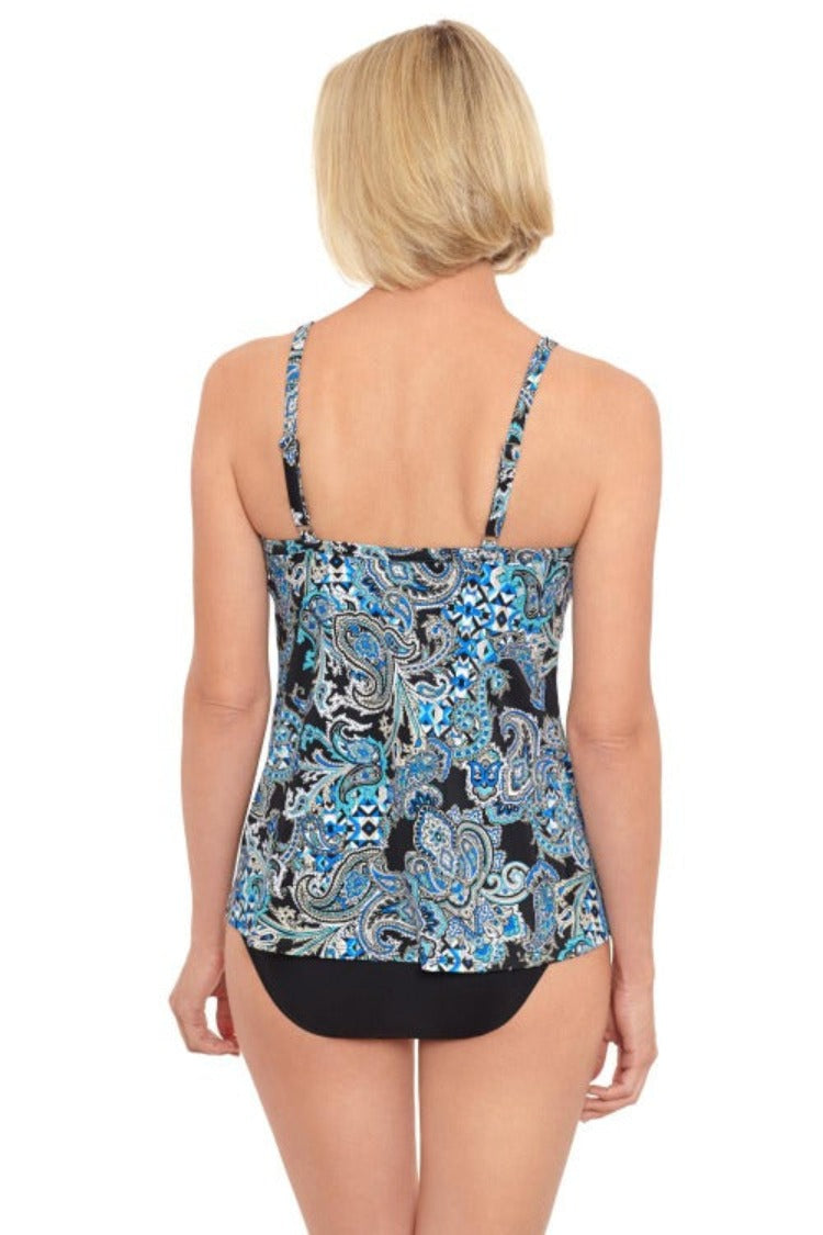 Turn heads and stay comfortable in the Penbrooke Flyaway Knot Tankini! This stunning paisley print set features flattering soft-cup bra and adjustable shoulder straps. Its fly-away style front with split and high-cut, straight-line back help you look and feel amazing on all your beach adventures! (In other words—you'll be lookin' good, and feeling even better.) 82% Nylon, 18% Spandex. #luxelife