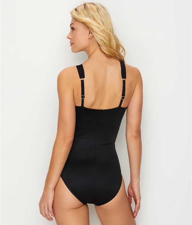 When a suit is this fab you have to name her! Wendy gives all the ladies the support we need. Built in soft cups with shelf bra gives a medium support with adjustable straps. Classic cut front and medium seat coverage for the bottom.  We recommend sizing to your true pant size for this suit.