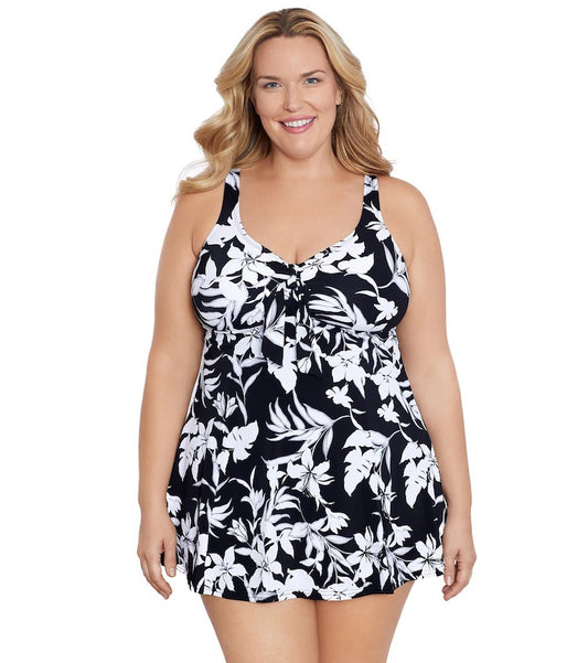 Shape Solver Plus Night Shade Bow Front Swim Dress