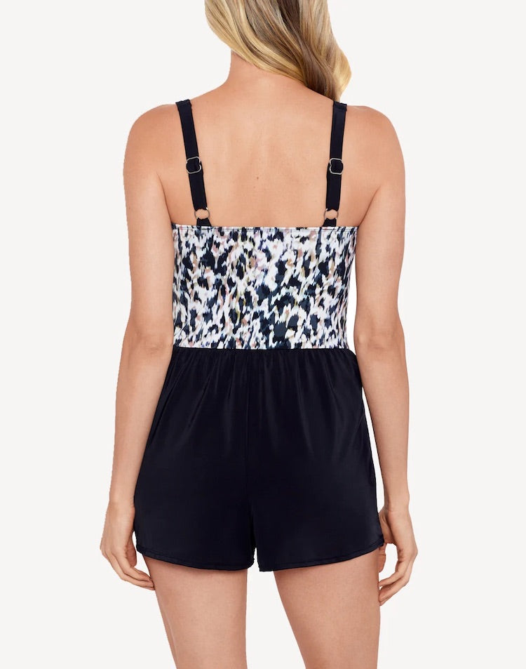 Shape Solver Leopard Love Crossover Skort Romper