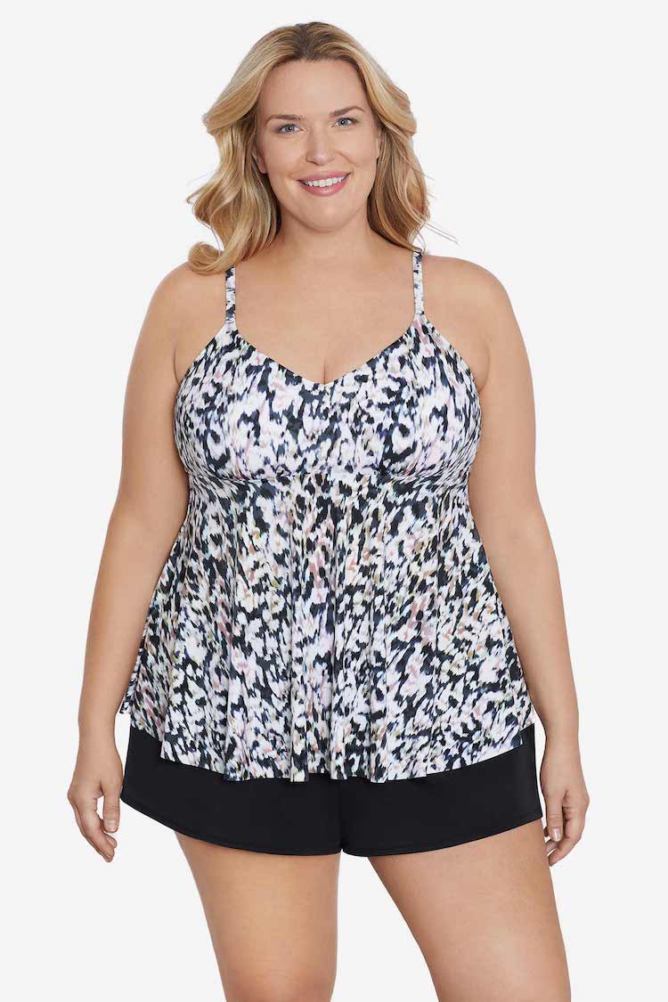 Shape Solver V-Neck Tankini Top Leopard Love