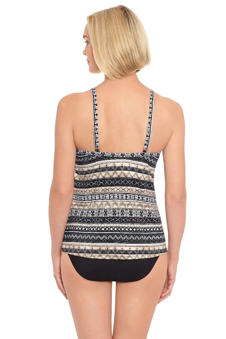 All Lined Up High Neck Tankini- Plus