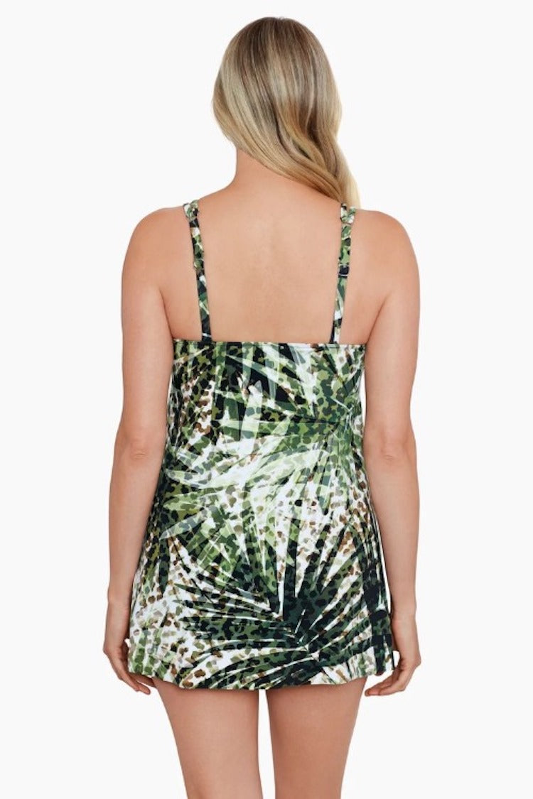 Wild Leaf Pleated Swim Dress