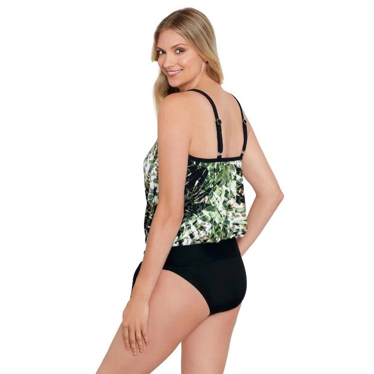 Wild Leaf Tie Mesh Blouson Tankini