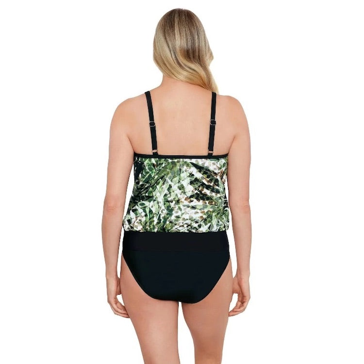 Wild Leaf Tie Mesh Blouson Tankini