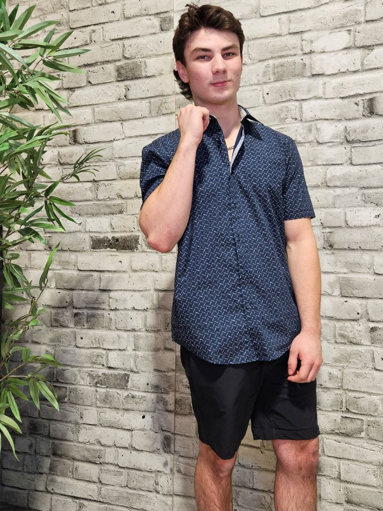 Patterned Short Sleeve Button Up