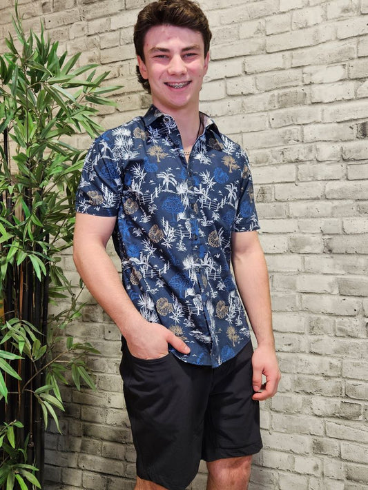 Printed Short Sleeve Button Up