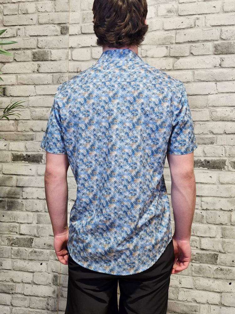 Zipper Pocket Printed Button Up Short Sleeve