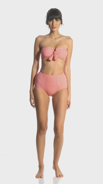 Turn heads this summer with this classic gingham check printed Seafolly Capri Check V Wire Bandeau Bikini Set! With dramatic knotted detail to the front, soft cups for the perfect shape, and boning for added support, you'll be ready to take on the beach in real 50's pin-up fashion. Plus, there's gripper tape for durable placement and an optional strap, so you're sure to stay secure - just clip back for the perfect fit!        31028207/4049320