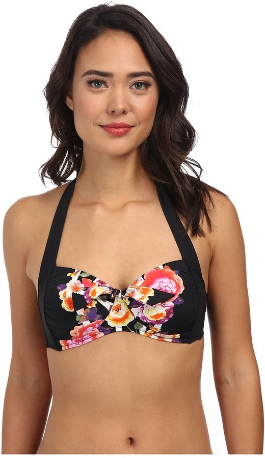 Make a statement at the beach with this one-of-a-kind Romeo Rose DD/F Cup Balconette Tankini Top! Its colorful rose print in the center of the black background will get you noticed, while the molded underwire cups, cut and sew support, and adjustable straps make sure you stay comfortable and supported all day. Perfect for DD/F cup sizes!    30461DD768