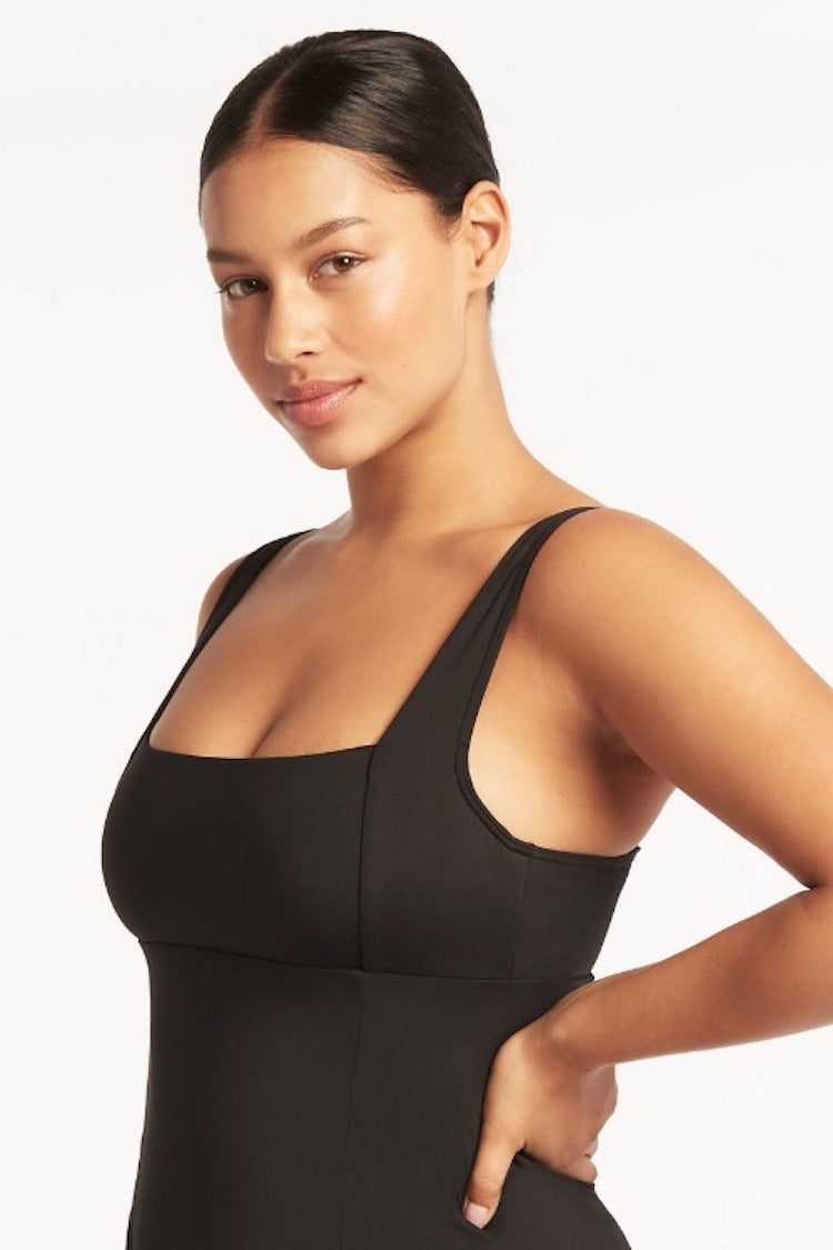 Square Neck Tummy Control Swim Dress