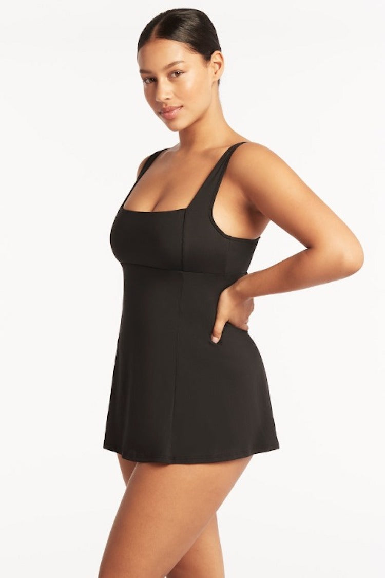 Square Neck Tummy Control Swim Dress