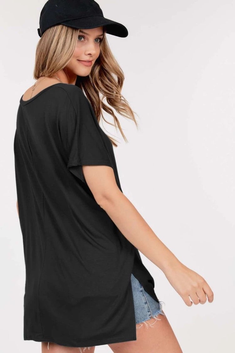 Short Sleeve V Neck Boxy Top