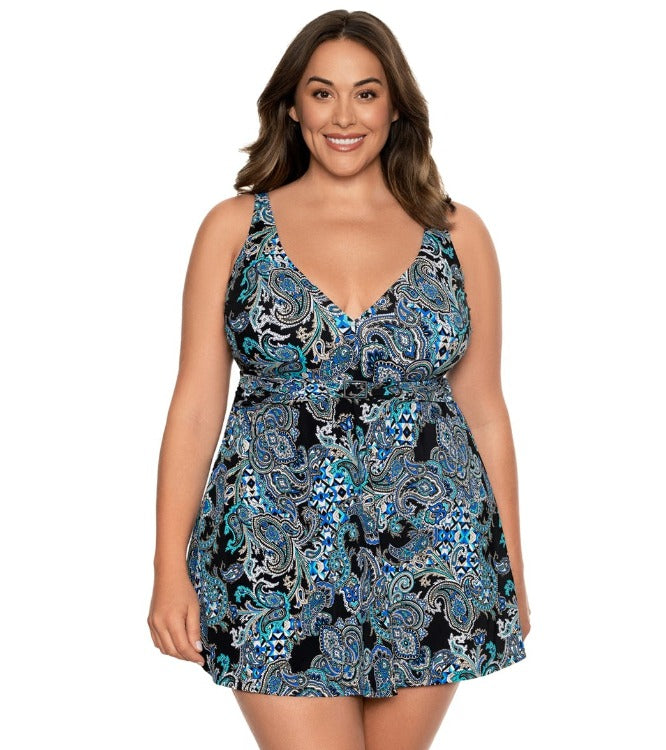 Dive into summer in style with the Penbrooke Women's Plus Size Paisley Banded Swim Dress! It'll make sure you look your best with its tummy taming and supportive fit. Not to mention it's got adjustable straps, soft cups, and great full bottom coverage to keep you feeling confident. So what are you waiting for? Make waves!