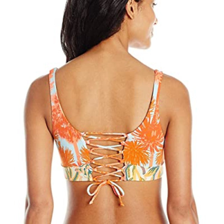 This *spellbinding* Maaji suit is an absolute must-have! Enjoy the sun in this gorgeous, sporty swimsuit! Be active and relaxed on the beach with the bralette and hipster combo - corset tie back, removable soft pads, and so much more! Reversible bottom - medium coverage.