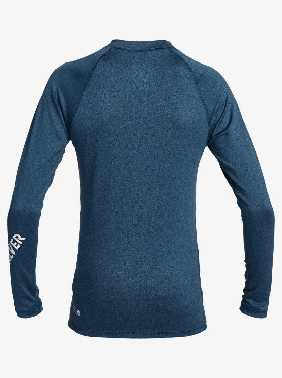 This All Time Boys Long Sleeve Rashguard is the perfect companion for outdoor activities. With UPF 50+ protection, you can rest assured that your little one is safe from the sun's rays, allowing them to move and explore without worry. The recycled yarn fabric is lightweight, providing optimal comfort and a snug fit, while also promoting sustainability. Additionally, the moisture-wicking properties will keep your child cool and dry, making this essential part of every adventurer's wardrobe.      EQBWR03128