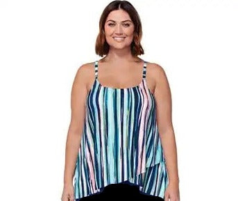     The Leilani® Waterfall Stripe Cape Town Tankini for Ladies is making a splash this summer with its bold, stripes and comfy fabric! Whether you're in or out of the water, this adjustable, underwired bikini top with removable cups will have you looking and feeling your best. Plus, you can just stick it in the washing machine - no hand washing required! Nylon/spandex blend. Ready, set, swim!