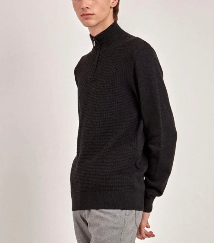 Stay warm in style with the Zip Sweater from Point Zero! This sleek black knitwear will have you feeling cozy but still looking sharp. Crafted with a semi-fitted cut from 50% cotton and 50% acrylic, plus a textured front and thin knit - you'll zip up in the trendiest way possible! #lookinfine