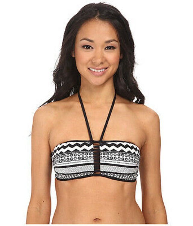 Dive in to summer style with our Future Tribe Bikini. Featuring a classic bandeau top, soft cups, an E-Clap closure, and a convertible halter-to-bandeau tie, you'll be the envy of the beach! With its stylish hipster bottoms and cutout band detail, you'll rock medium seat coverage with maximum confidence. Life's a beach, don't forget to have fun!    30503787/402478