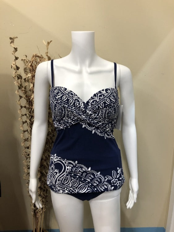 Look your best and feel confident in our Christina Sweetheart Tankini! With moulded cups, boning on the sides, and adjustable straps, this swimsuit has all the features you need to flatter your figure, up to a size D cup. Roll up or roll down the waistband for extra tummy coverage—unlike our model, you’ll get the coverage and the look you want when you slip into this suit! (And, just remember, size up!)