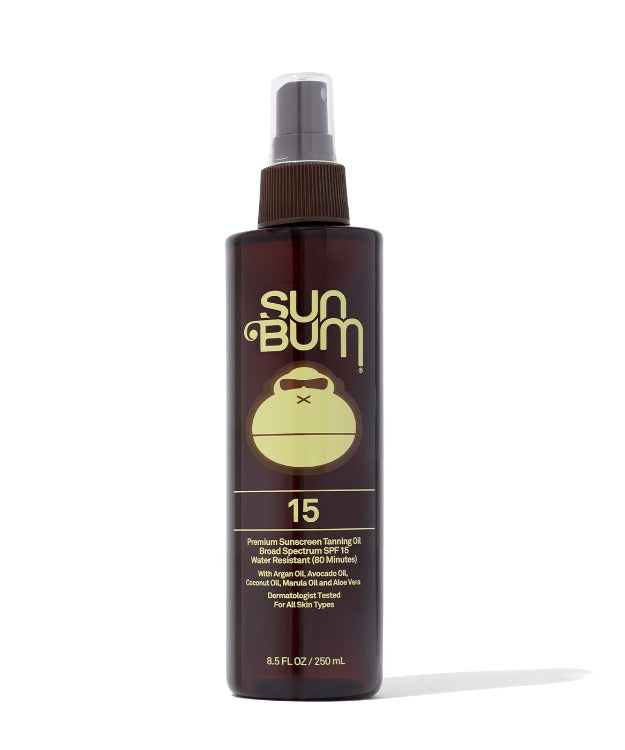 Sun Bum SPF 15 tanning oil 250ml  Style: 2550105  For those of us who love to get golden brown but still want our skin to be nourished, silky smooth, and protected.  Vegan, Hawaii Act 104 Reef Compliant, Cruelty Free, Gluten Free, Broad Spectrum Protection, Water Resistant (80 Minutes)