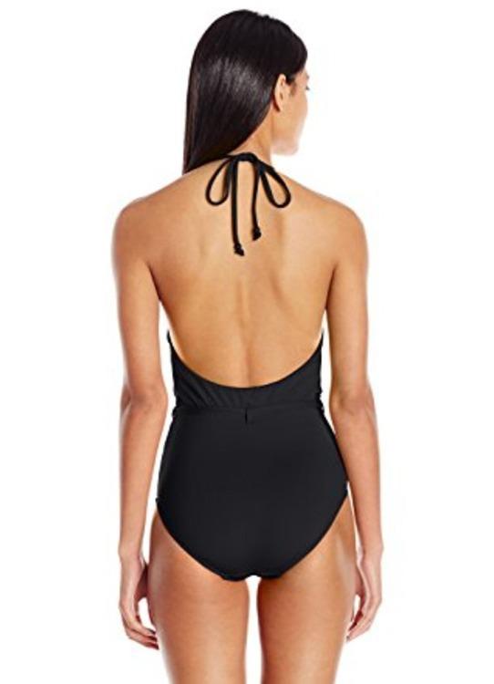 Our Deep V Maillot One Piece is perfect for poolside luxury. The clean lines and classic details are sure to make a statement. The chic deep V neckline and low scoop back, balanced with the tie belt details, are designed for a flattering fit for B-C cup sizes. The halter neck tie completes the look for total sophistication.    10659065