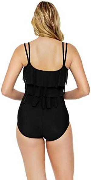 The Penbrooke Bring Sexy 3 Tier Black One Piece will have you looking oh-so-chic and feeling beach-ready! This classic style features chiffon-textured layers, fixed straps, and built-in soft cups - accommodating up to a D cup - providing you the perfect fit and coverage while looking sizzling. And it's easy to care for, needing only a simple hand wash or soak in the sink after each wear. Dive into summer looking and feeling your best!