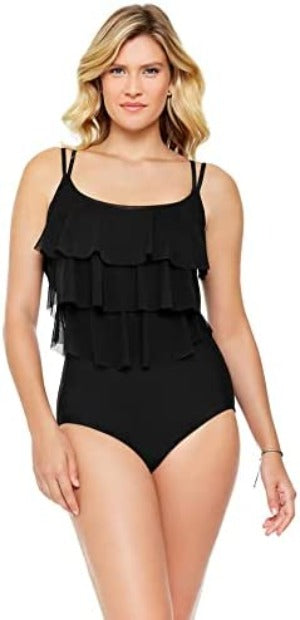 The Penbrooke Bring Sexy 3 Tier Black One Piece will have you looking oh-so-chic and feeling beach-ready! This classic style features chiffon-textured layers, fixed straps, and built-in soft cups - accommodating up to a D cup - providing you the perfect fit and coverage while looking sizzling. And it's easy to care for, needing only a simple hand wash or soak in the sink after each wear. Dive into summer looking and feeling your best!