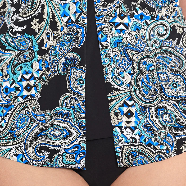 Make a splash at the pool or beach in our Paisley Flyaway Tankini. The slimming design does the work for you with its plus-size soft-cup bra, adjustable half-inch shoulder straps and high-cut, straight line back. Not to mention the subtle paisley pattern that creates a super flattering look! Dive in and show off your beautiful curves! (It's a figure thing!)* *wink wink