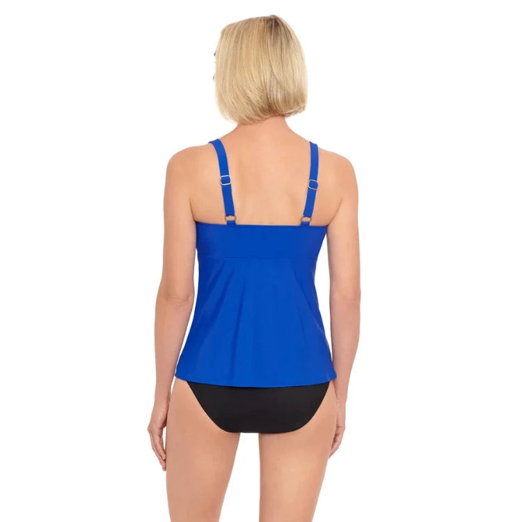 Make a splash in Penbrooke's Solid Cobalt Triple Tier Tankini Set! This two-piece offers serious support and style that never takes itself too seriously: adjustable straps, shelf bra, high-waisted bottoms, and medium seat coverage? Check, check, check, and check! Perfect for any vacay, this tankini will make sure you make some serious waves.