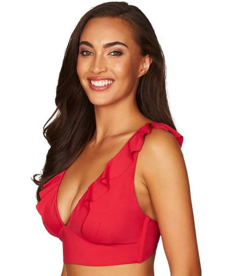 Feel ready for summer in this Frill Crop Bikini! Designed by women, for women, it perfectly contours to your body with soft pads, side boning, adjustable straps, and medium seat coverage for a flattering look. Embrace your confidence in this sexy and luxurious red bikini - you won't regret it!    SL3136P/4009P